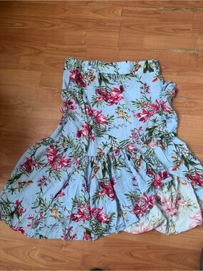 Light Blue Floral Ruffle Maxi Skirt